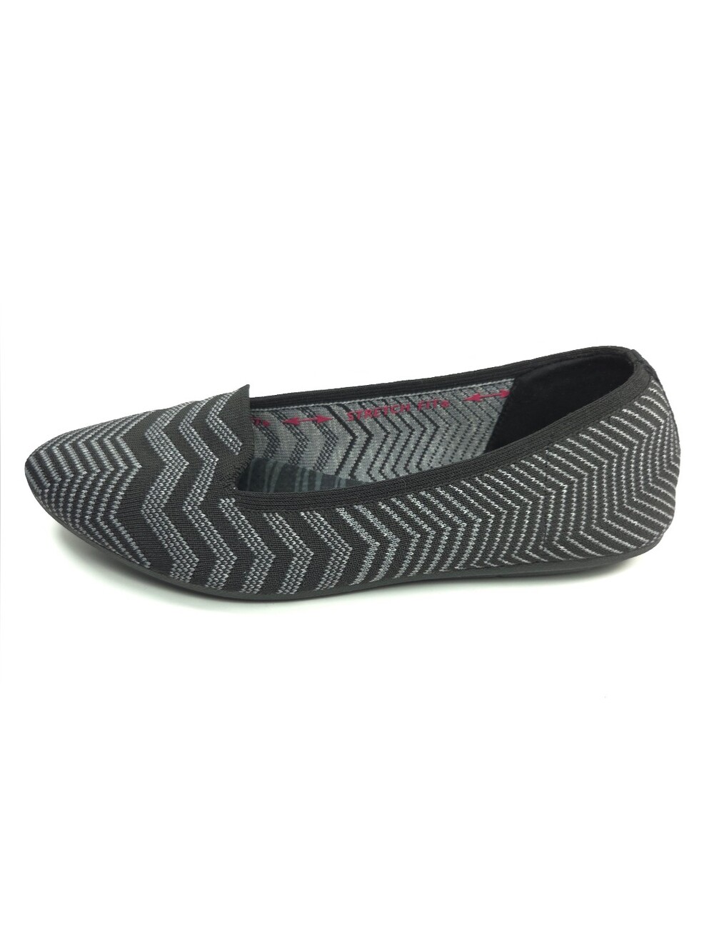 Skechers Cleo Point Black/Gray Chevron Knit Slip‑On Flats W 7